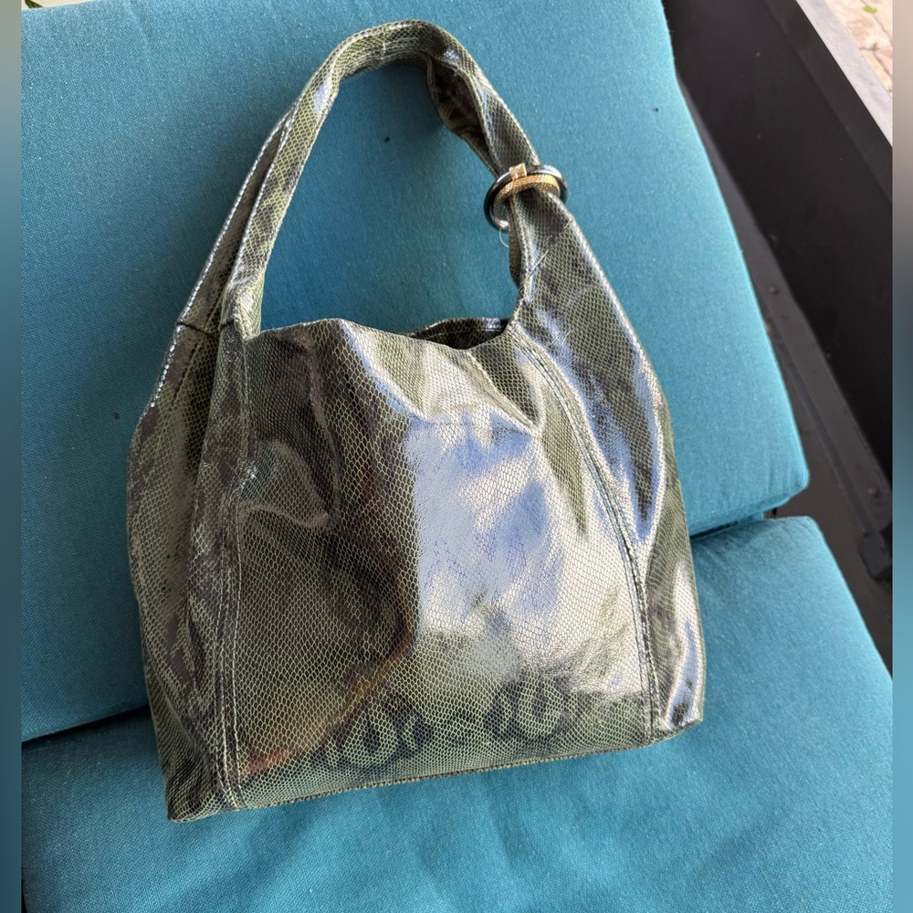 Snake print leather hobo purse